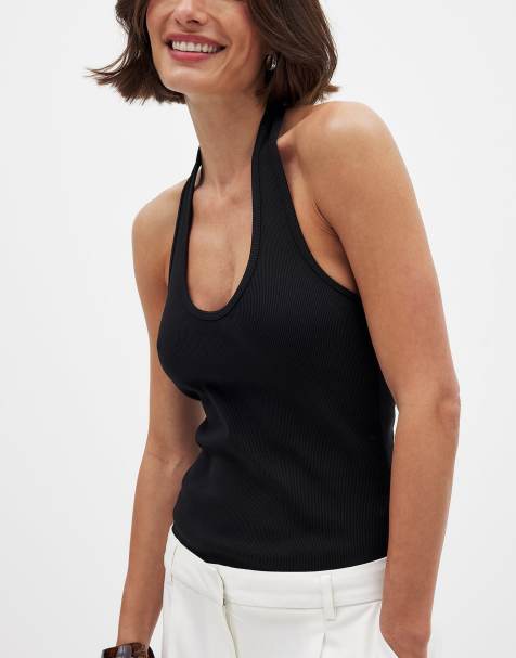 NA-KD Halterneck rib top in black - view 1