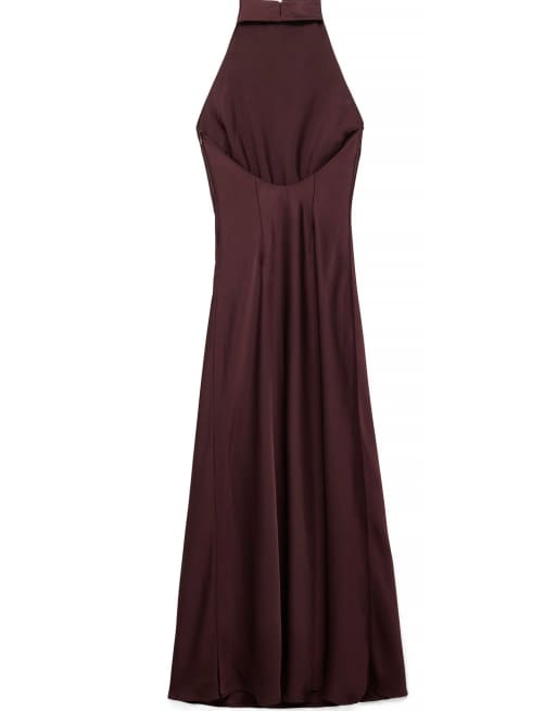 NA-KD Halterneck satin maxi dress in plum, 5 of 5
