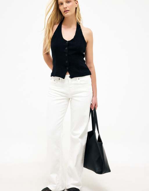NA-KD Halterneck structure button top in black, 3 of 5