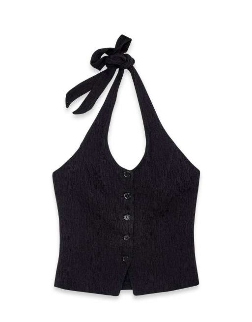 NA-KD Halterneck structure button top in black, 4 of 5