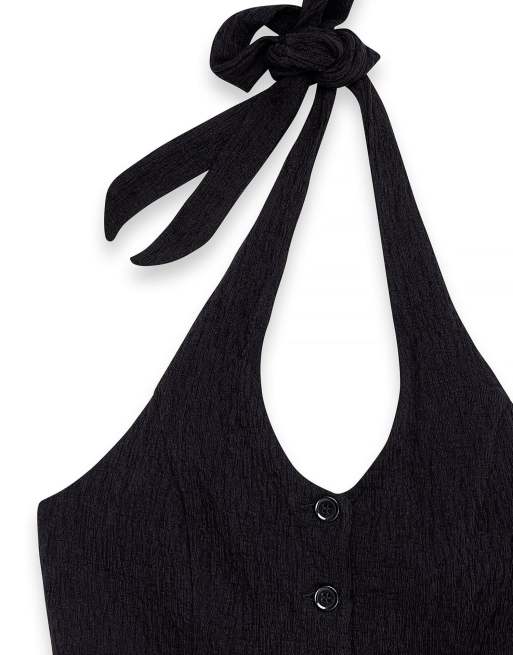 NA-KD Halterneck structure button top in black, 5 of 5