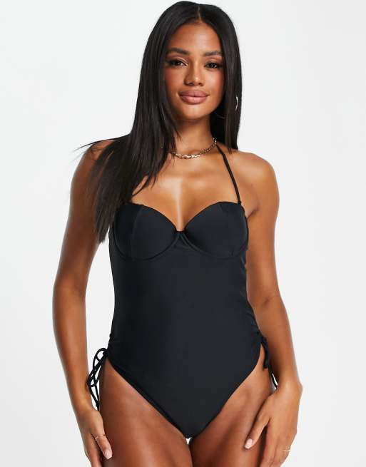 NA KD halterneck swimsuit in black ASOS