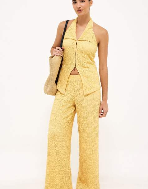 NA-KD Halterneck top in mustard