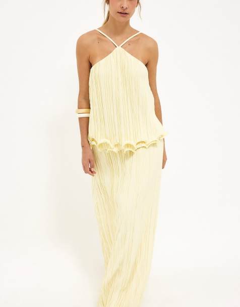 NA-KD Halterneck wire top in light yellow