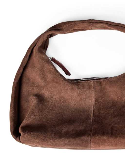 NA-KD Handtasche aus Wildleder mit Faltendetail in Dunkelbraun, 4 von 5