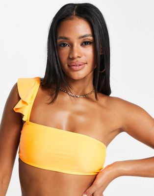 NA-KD flounce one shoulder bikini top in light orange - ASOS Price Checker
