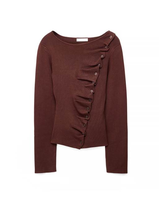 NA-KD haut en maille asymétrique boutonné marron, 4 de 5