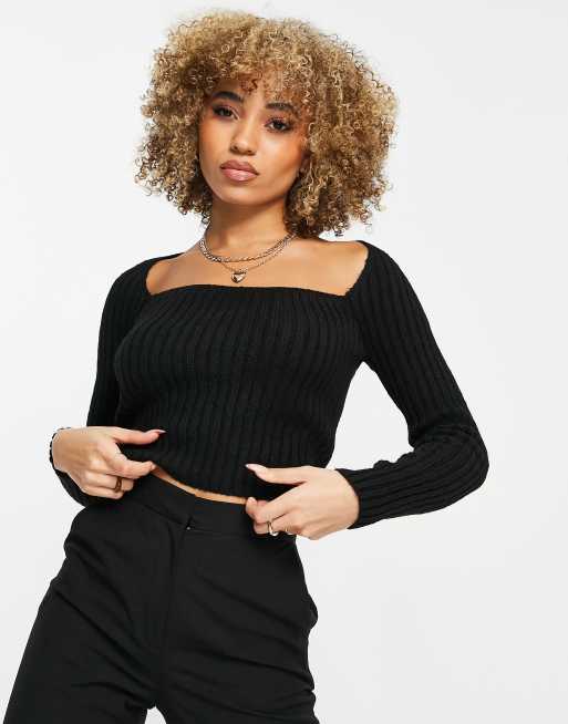 NA-KD heart shaped jumper in black