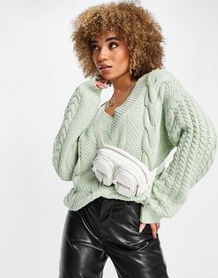 NA-KD heavy cable knit jumper in dusty green