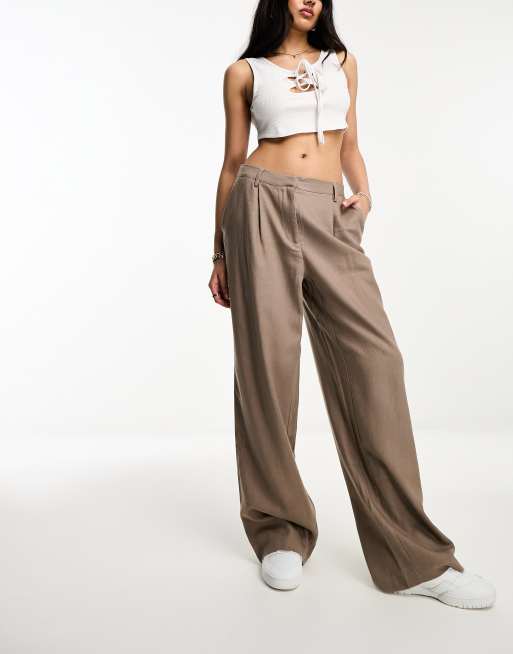 Women's Linen Look Extreme Pleat Wide Leg Trousers