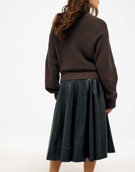 NA-KD Heavy rib pocket detail cardigan in dark brown, 2 of 5