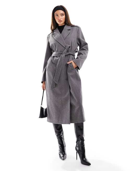 NA-KD herringbone maxi trenchcoat in gray