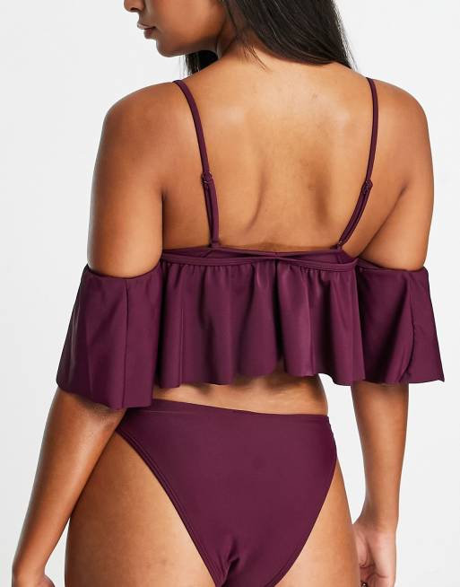 High neck flounce bikini on sale top