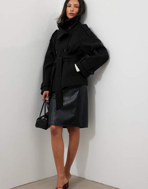NA-KD High neck belted short coat in black - view 1