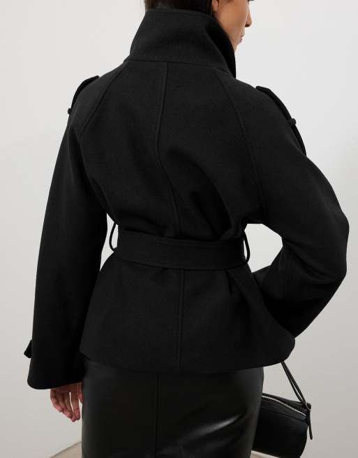 NA-KD High neck belted short coat in black, 2 of 5