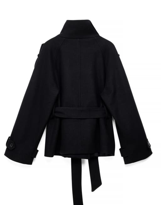 NA-KD High neck belted short coat in black, 4 of 5
