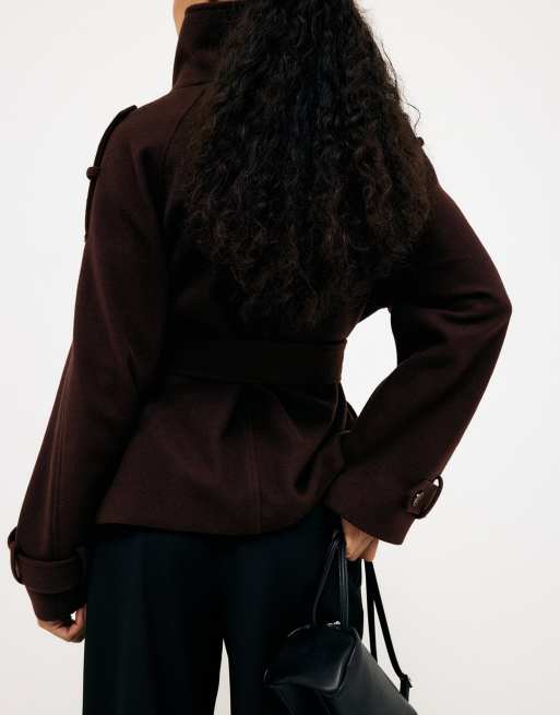 NA-KD High neck belted short coat in brown, 3 of 5