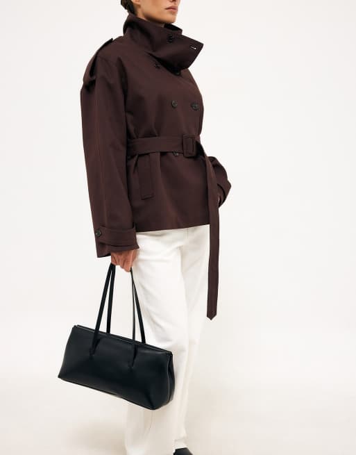 NA-KD High neck belted trenchcoat in brown, 5 of 5