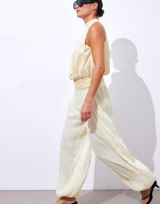 NA-KD High neck chiffon top in light yellow, 3 of 5
