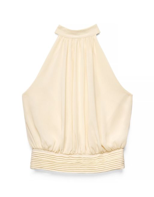 NA-KD High neck chiffon top in light yellow, 4 of 5