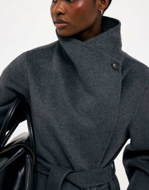 NA-KD High neck double faced coat in dark grey, 4 of 5