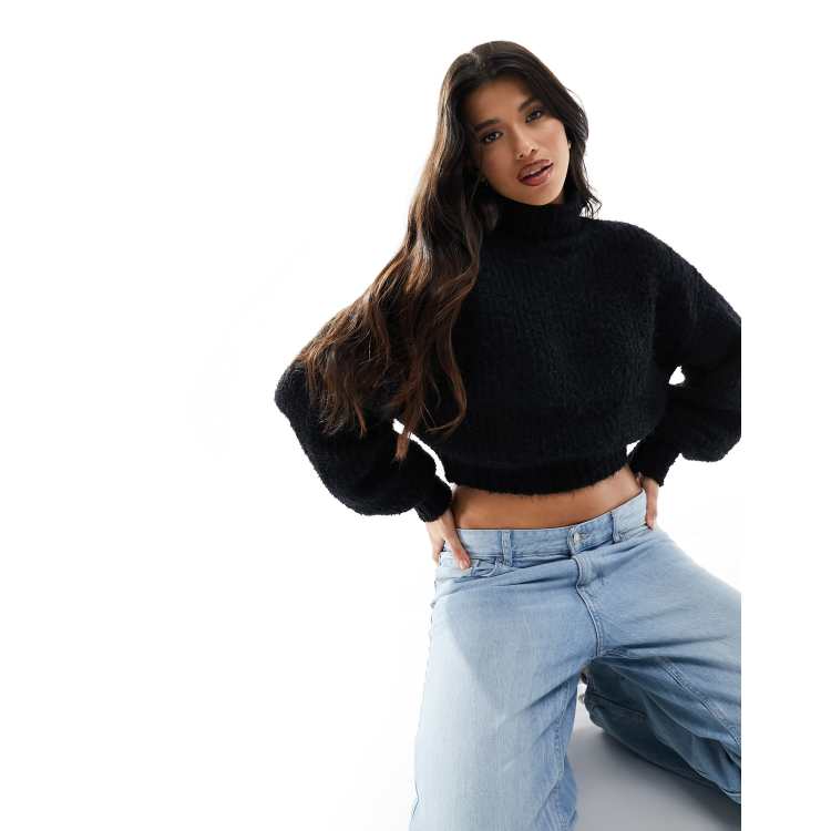 Black high shop neck cropped jumper