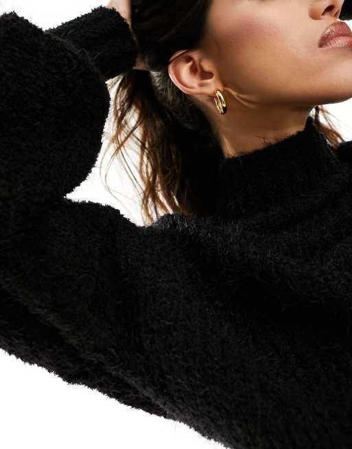 NA-KD high neck fluffy jumper in black