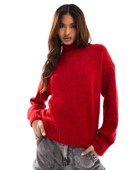 NA-KD high neck jumper in red | ASOS