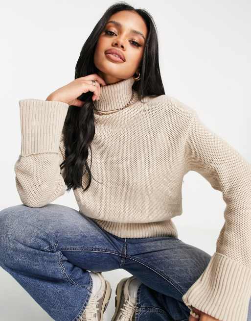 NA-KD high neck knit jumper in beige