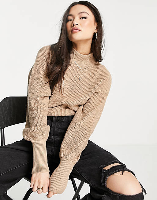 Jumpers & Cardigans NA-KD high neck knitted jumper in beige 