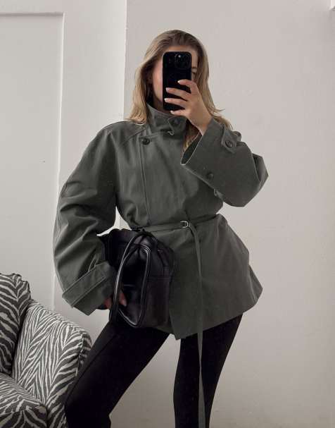 NA-KD High neck oversized trenchcoat in grey - view 1
