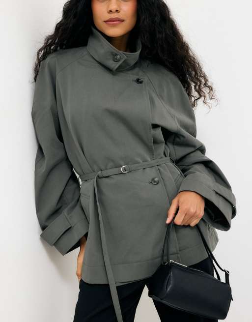 NA-KD High neck oversized trenchcoat in grey, 2 of 5