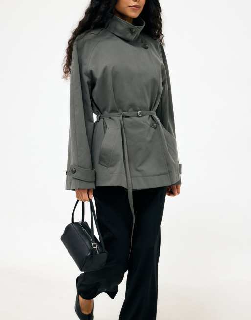 NA-KD High neck oversized trenchcoat in grey, 4 of 5