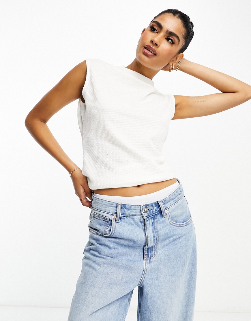NA-KD high neck structured top in off white