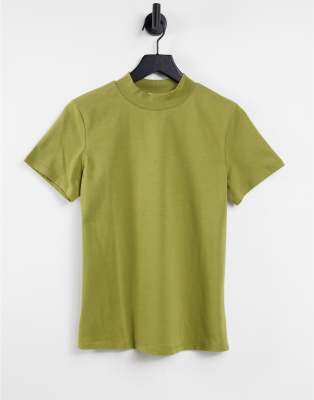 NA-KD high neck t-shirt in olive green