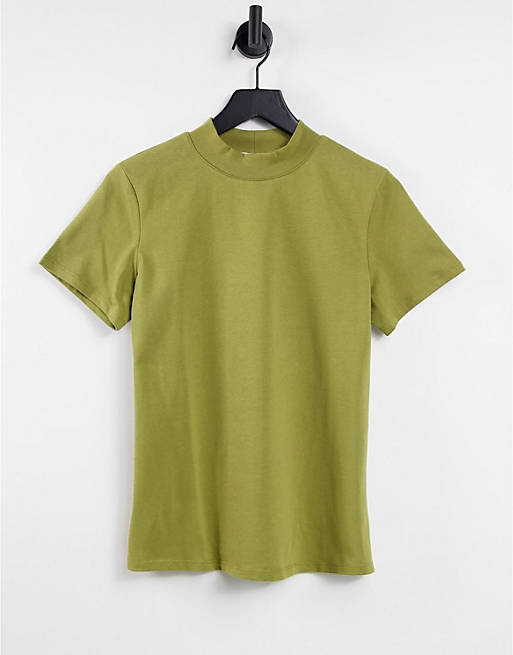 Women NA-KD high neck t-shirt in olive green 