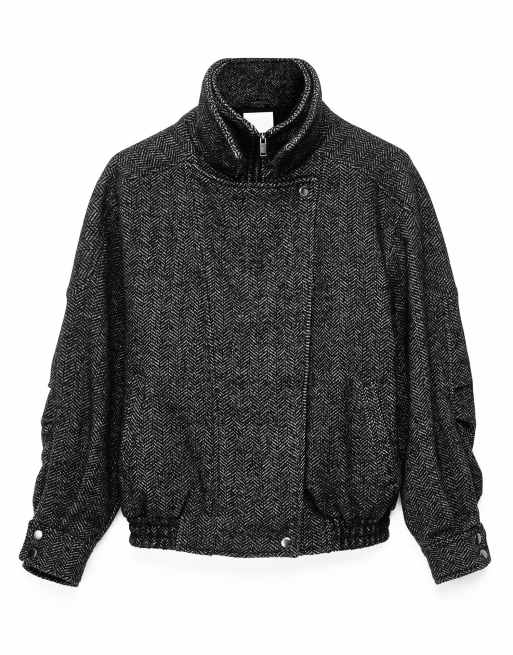 NA-KD High neck wool blend jacket in black/white, 4 of 5