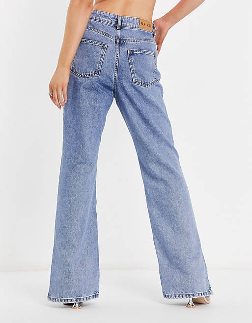 Women NA-KD high waist jeans with side slit in blue 