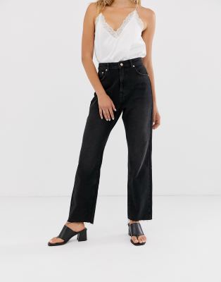 straight leg raw hem jeans