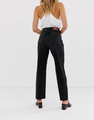 Straight High Waist Raw Hem Jeans Black, na-kd.com