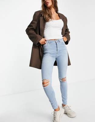 NA-KD NA-KD high waist skinny ripped jeans in mid blue