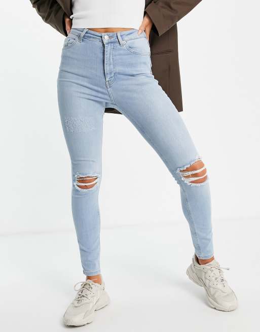 High Waisted Ripped Zip Up Jeans