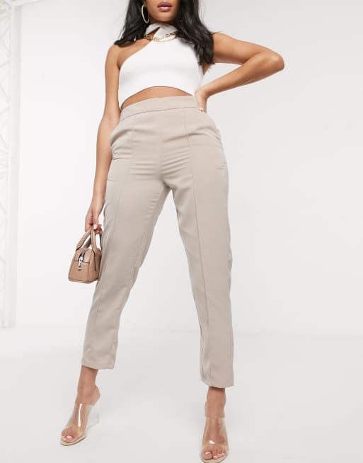 NA-KD high waist tailored trousers in beige