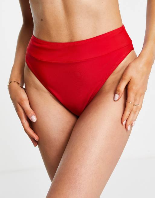 Red high best sale waisted bikini bottoms