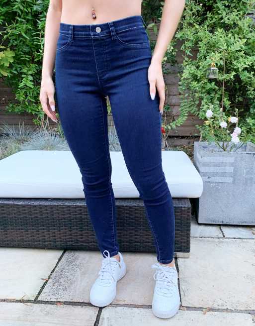 NA KD high waisted skinny jeans in dark blue