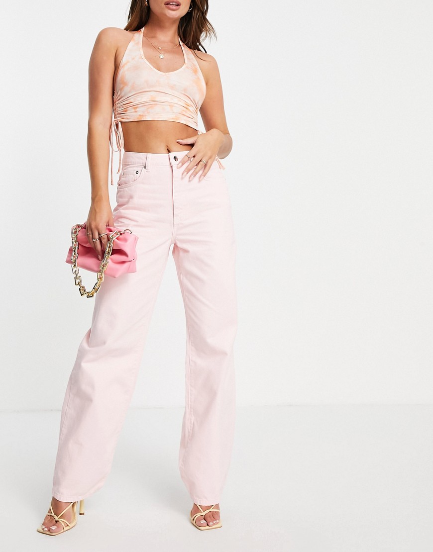 NA-KD high waisted straight leg jean in dusty pink