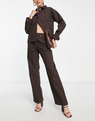 NA-KD co-ord high waisted straight leg jeans in brown  - ASOS Price Checker