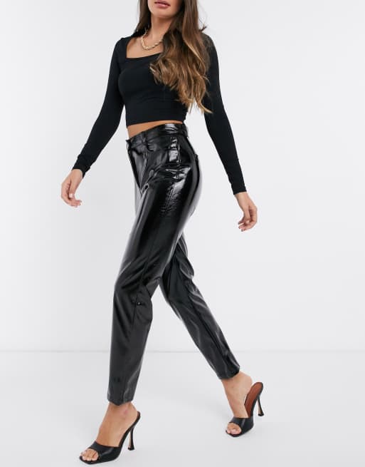 High waisted shop black vinyl pants