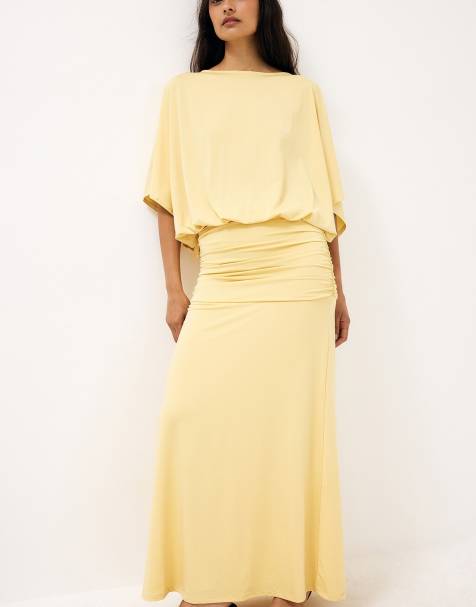 NA-KD Hip panel jersey maxi dress in light yellow - view 1