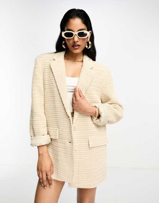 NA-KD - Hæklet, oversized blazer i sandfarve - Del af sæt 